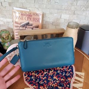 Coach double zip wristlet/wallet dark teal